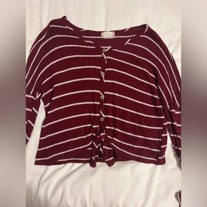 long sleeve maroon and cream shirt
